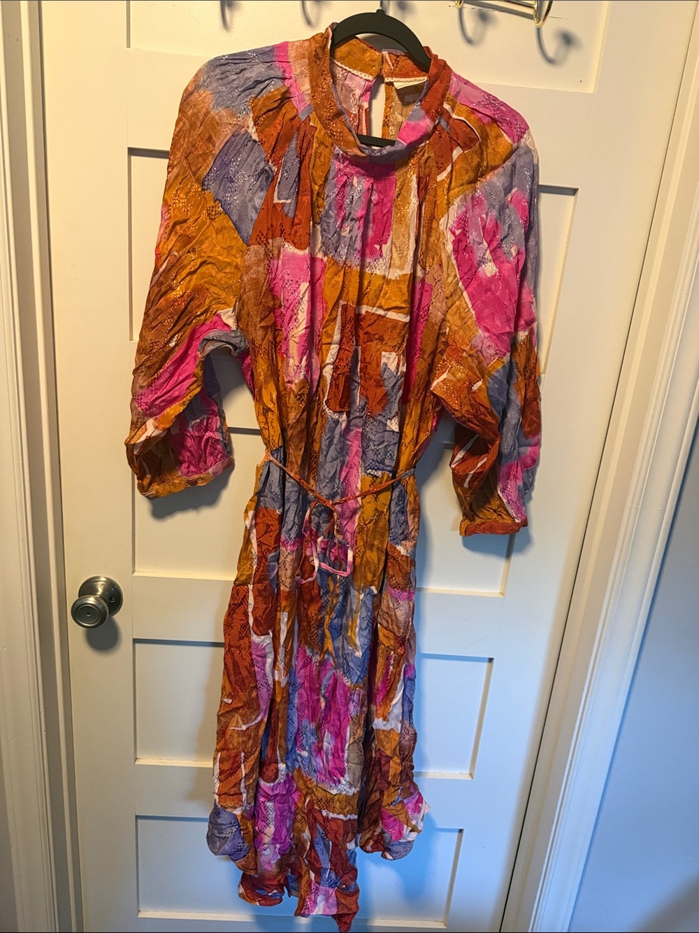 Anthropologie Maeve Women’s Abstract Print Midi Dress in Pink, Orange & Lavender
